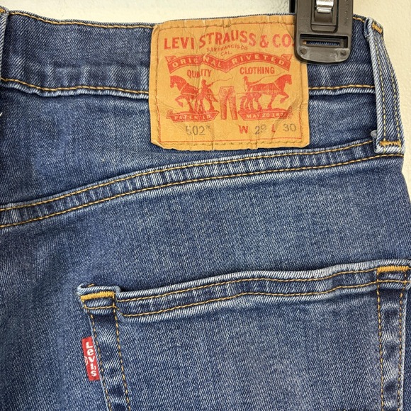 Levis 502 Jeans Mens 29x30 Blue Taper Fit Stretch Denim Medium Wash Casual - Picture 3 of 8